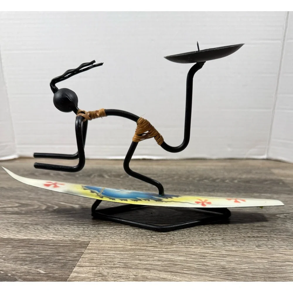 Daytona Beach Metal Surfer‎ Candle Holder Souvenir Coastal Decor Nautical Art